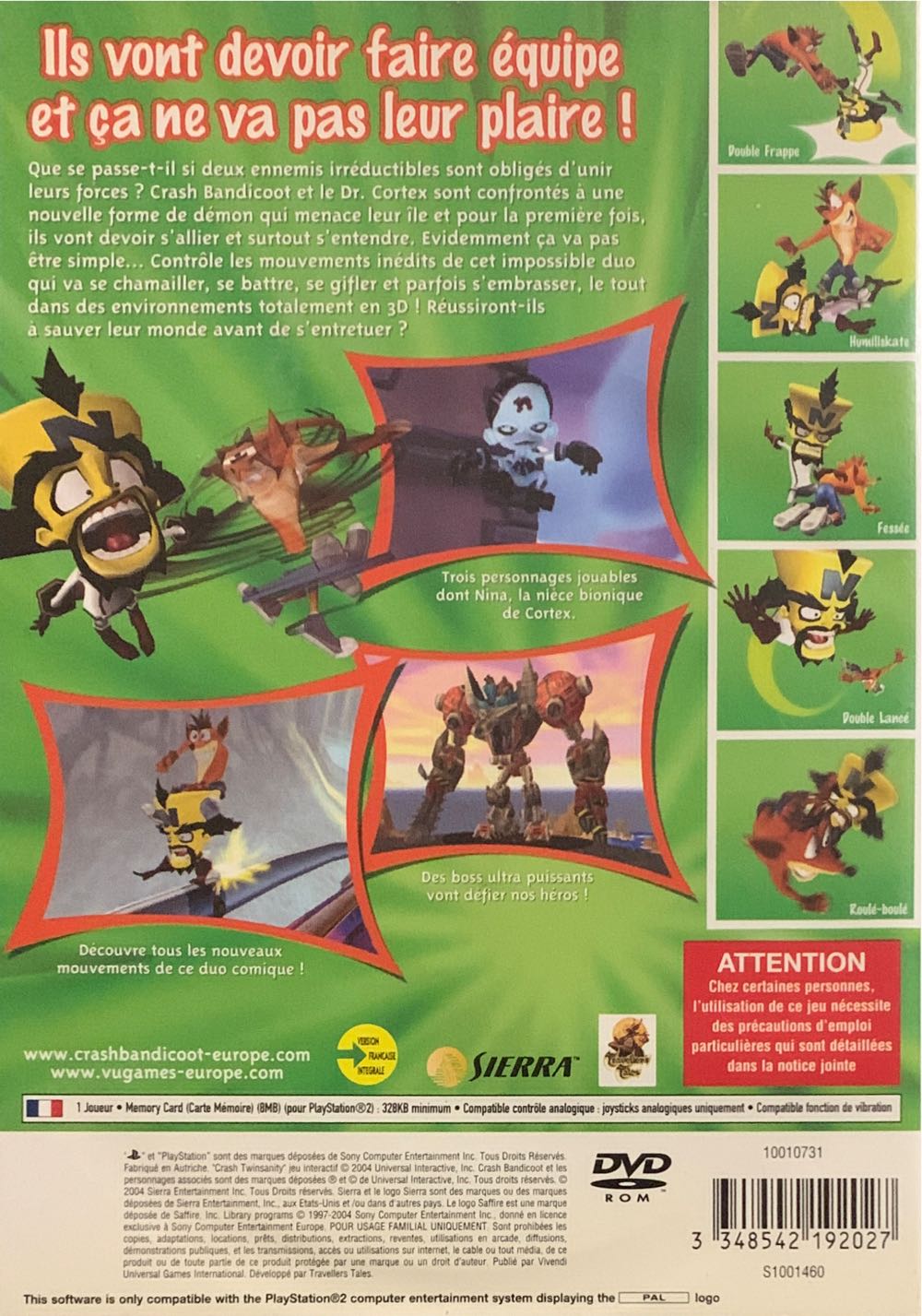 Crash TwinSanity PS2 - Sony PlayStation 2 (PS2) (Vivendi Universal Games International - 1) video game collectible [Barcode 3348542192027] - Main Image 2