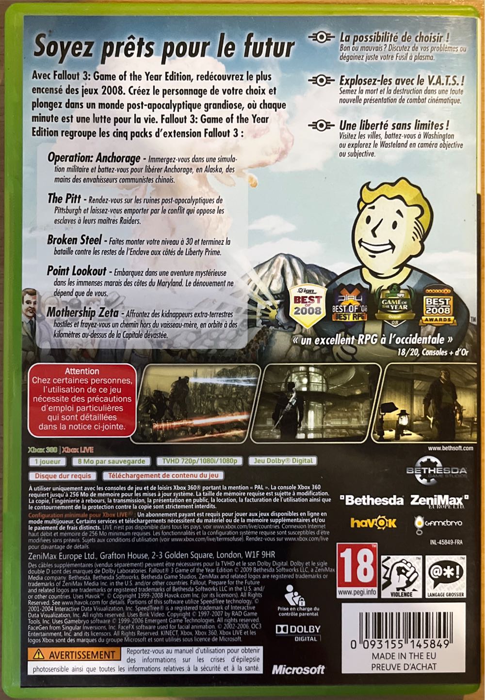 Fallout 3 : Game Of The Year Edition - Microsoft Xbox 360 (1) video game collectible [Barcode 093155145849] - Main Image 2