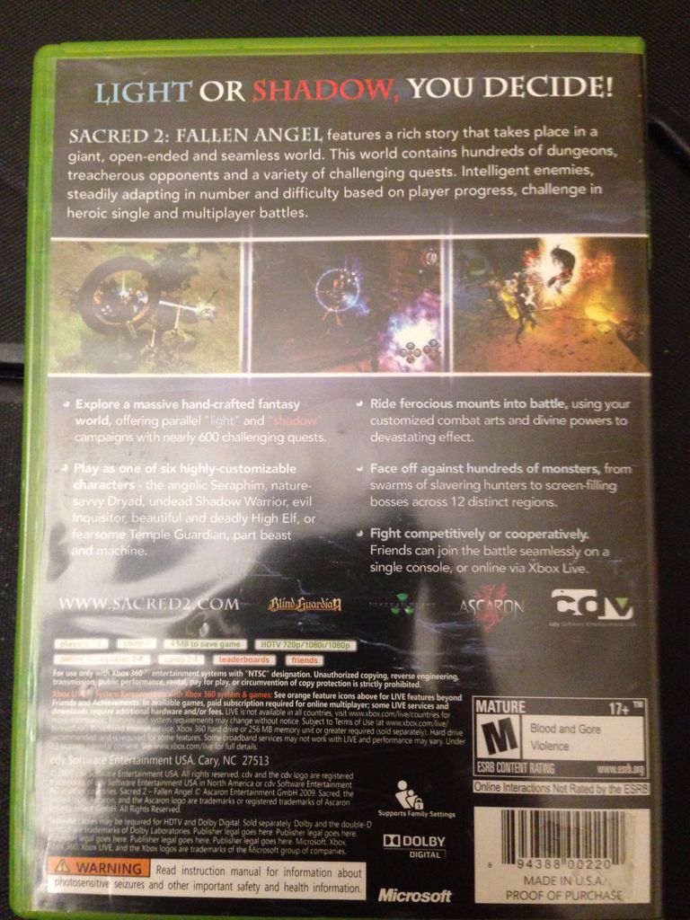 Sacred 2 Fallen Angel - Microsoft Xbox 360 (cdv Software Entertainment Deep Silver - 2) video game collectible [Barcode 894388002202] - Main Image 2