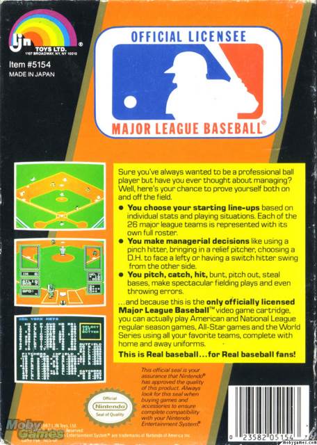 Major League Baseball - Nintendo Entertainment System (NES) (LJN. Ltd - 2) video game collectible [Barcode 023582051543] - Main Image 2