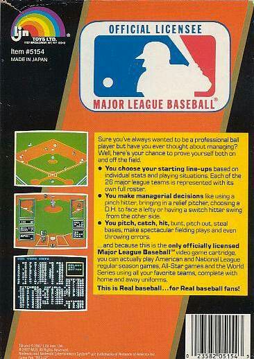Major League Baseball - Nintendo Entertainment System (NES) (Ljn Toys Ltd.) video game collectible - Main Image 2