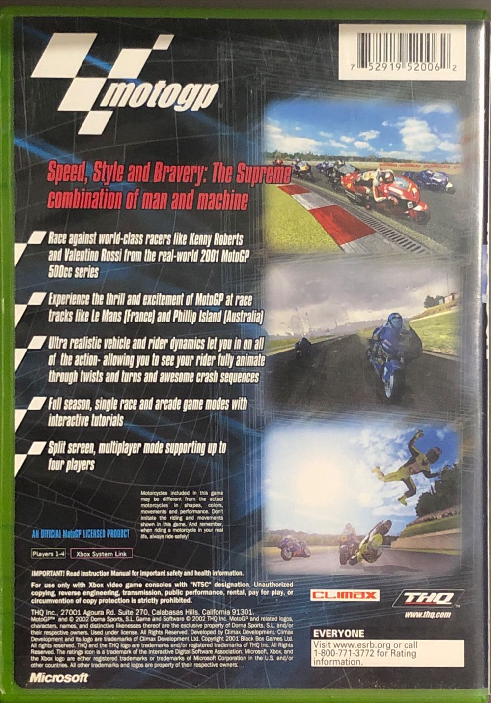 Moto GP - Microsoft Xbox (THQ - 1-4) video game collectible [Barcode 752919520062] - Main Image 2