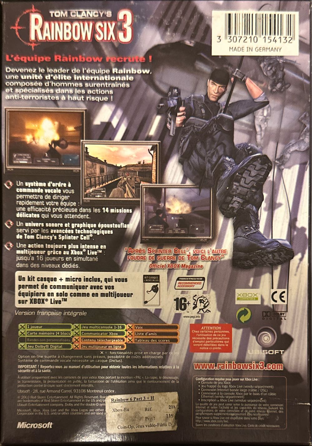 Rainbow Six 3 - Microsoft Xbox (Ubisoft) video game collectible [Barcode 3307210154132] - Main Image 2