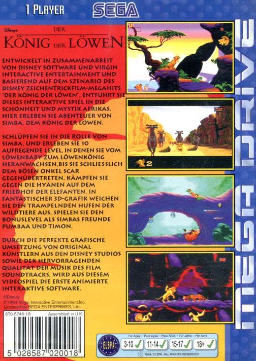 The Lion King - Sega Genesis (Mega Drive) (Virgin) video game collectible - Main Image 2