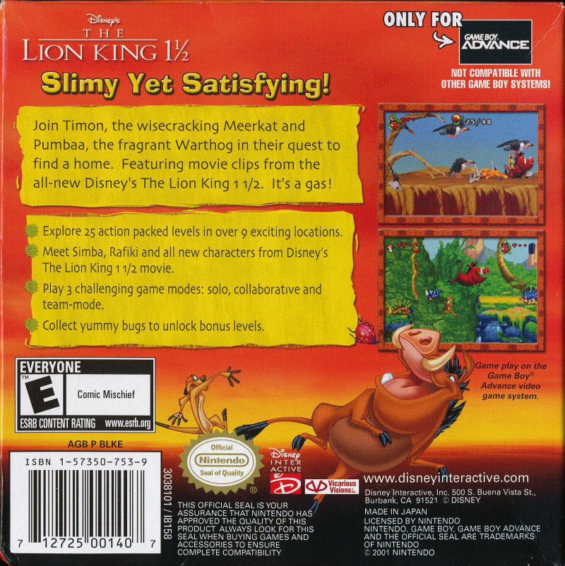 The Lion King  - Nintendo Game Boy Advance (GBA) video game collectible - Main Image 2