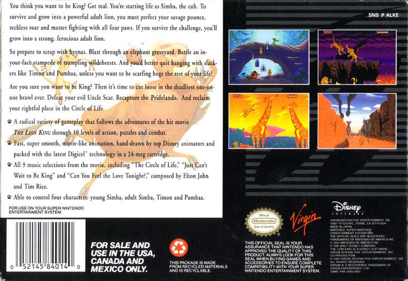 The Lion King  - Nintendo Super Nintendo Entertainment System (SNES) video game collectible - Main Image 2