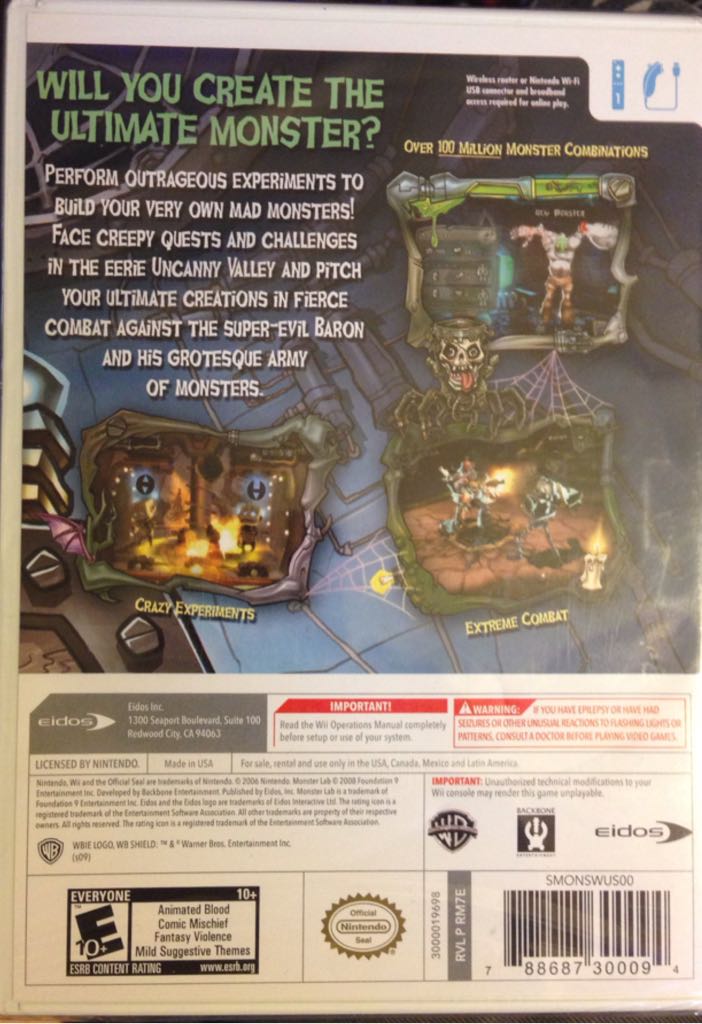 Monster Lab - Nintendo Wii (Eidos Interactive - 1-2) video game collectible [Barcode 788687300094] - Main Image 2
