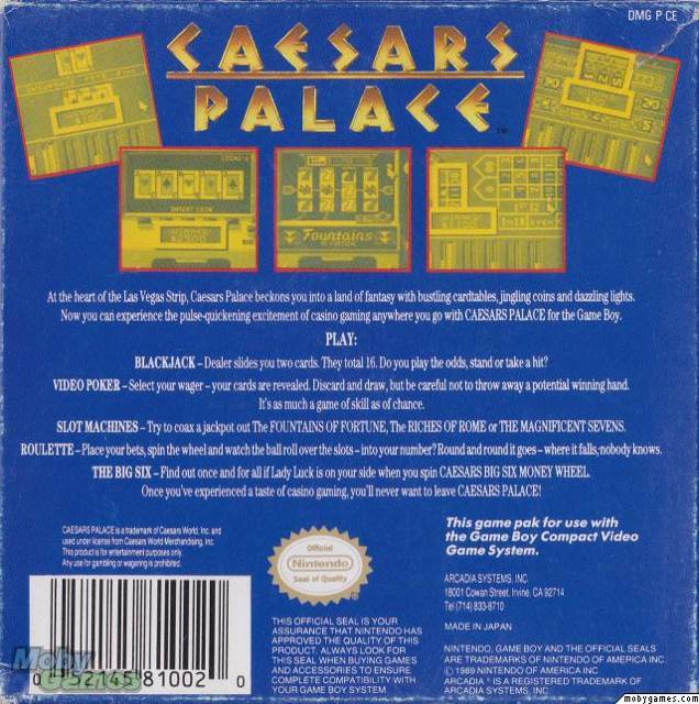 Caesars Palace - Nintendo Game Boy (Virgin Games) video game collectible [Barcode 052145810020] - Main Image 2
