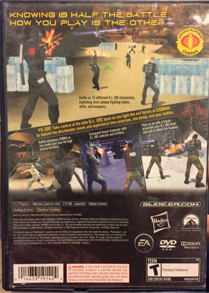 GI JOE: The Rise of Cobra - Sony PlayStation 2 (PS2) (Electronic Arts/EA Games - 1-2) video game collectible [Barcode 014633191424] - Main Image 2