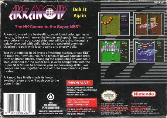 Arkanoid - Nintendo Entertainment System (NES) (Nintendo - 1-2) video game collectible [Barcode 045496830632] - Main Image 2