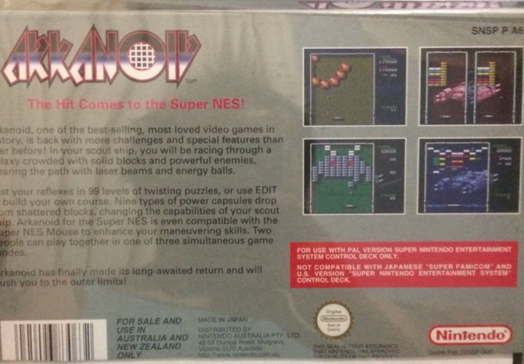 Arkanoid - Nintendo Super Nintendo Entertainment System (SNES) (1994 Nintendo) video game collectible - Main Image 2