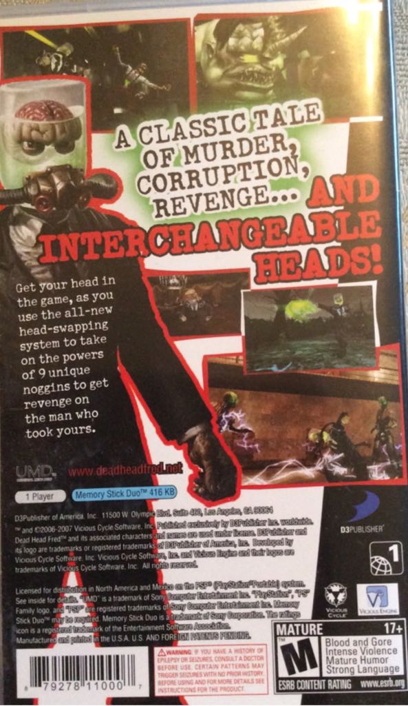 Dead Head Fred - Sony PlayStation Portable (PSP) (D3 Publisher - 1) video game collectible [Barcode 879278110007] - Main Image 2