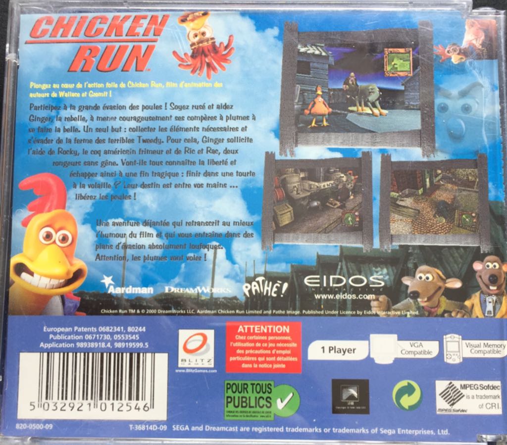 (2000) Chicken Run - Sega Dreamcast (Eidos Interactive - 1) video game collectible [Barcode 5032921012546] - Main Image 2