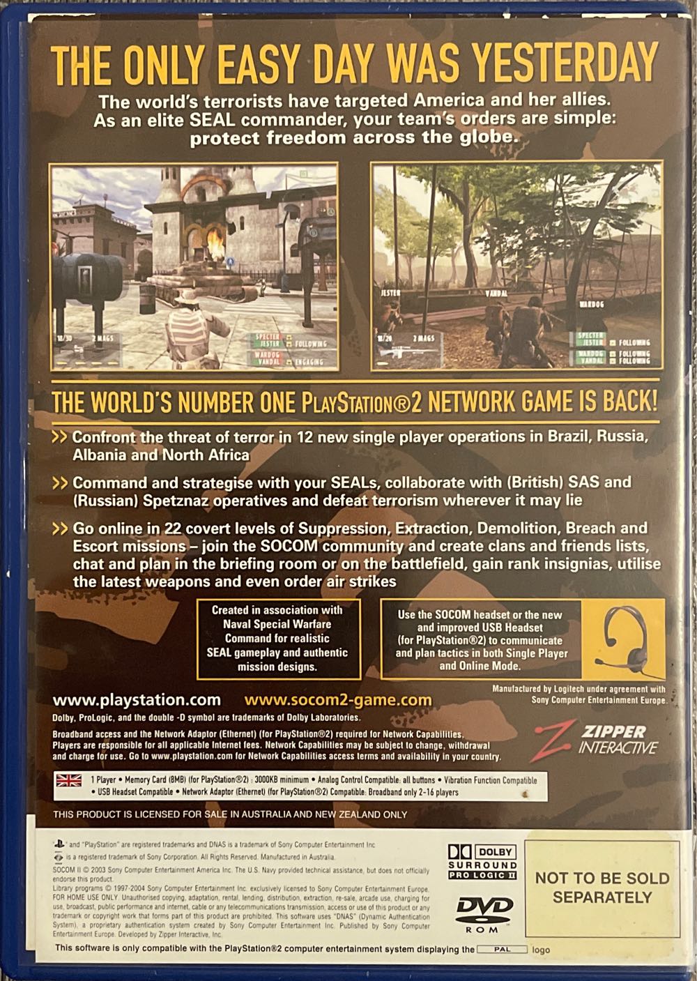 SOCOM 2 U.S. Navy Seals - Sony PlayStation 2 (PS2) (Sony Computer Entertainement Europe - 1) video game collectible [Barcode 711719638957] - Main Image 2