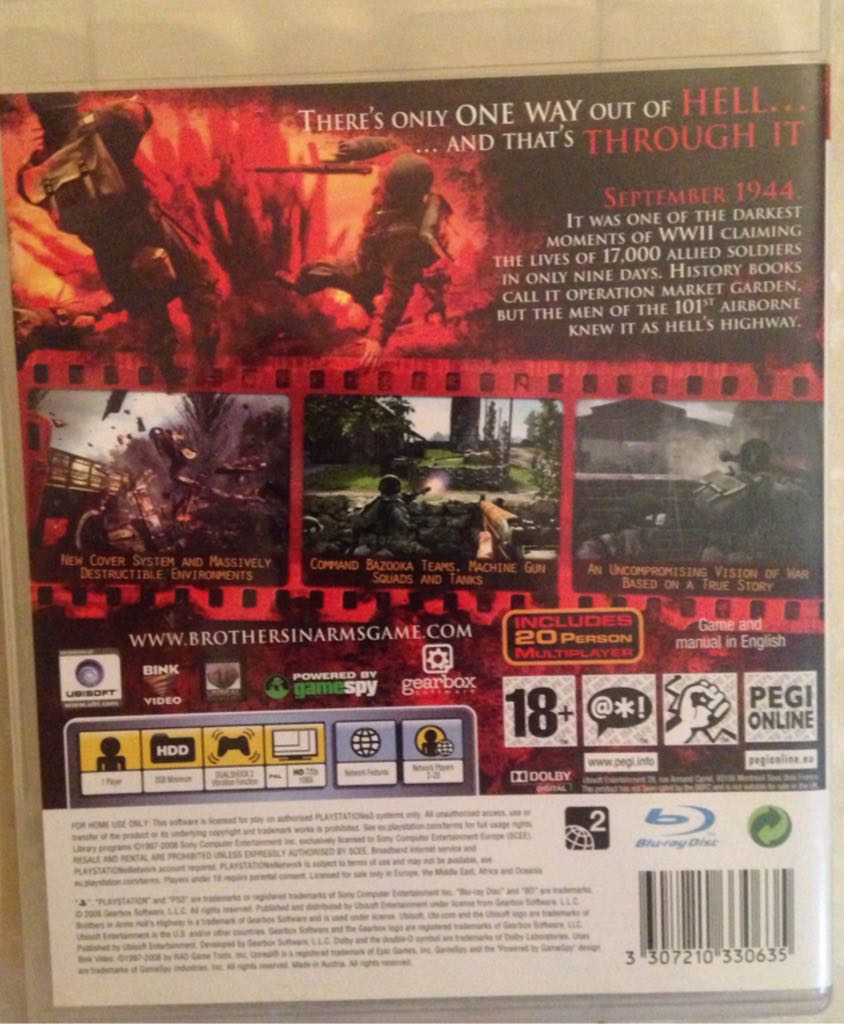 Brothers in Arms: Hells Highway - Sony PlayStation 3 (PS3) (Ubisoft - 1-20) video game collectible [Barcode 3307210330635] - Main Image 2