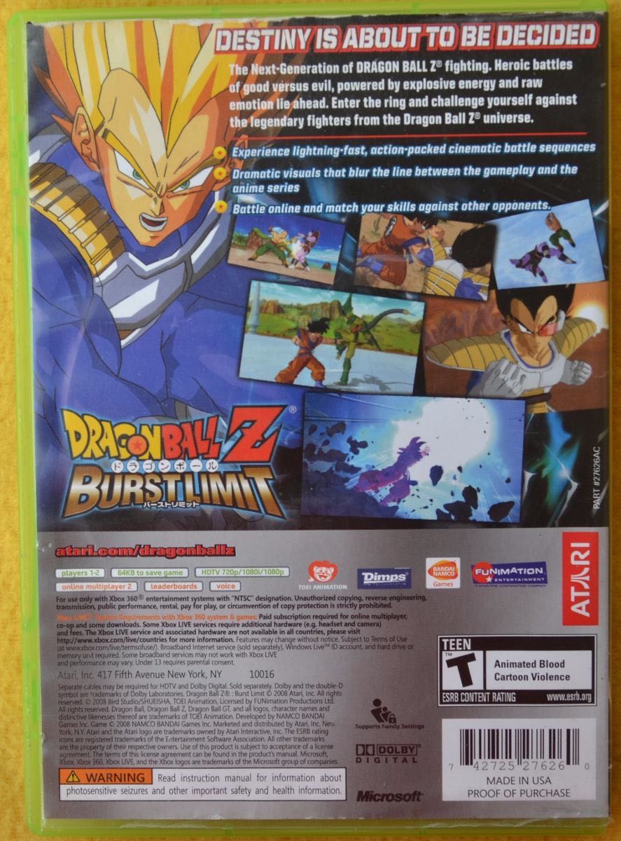 Dragon Ball Z: Burst Limit - Microsoft Xbox 360 (Atari - 2) video game collectible [Barcode 3296580804825] - Main Image 2