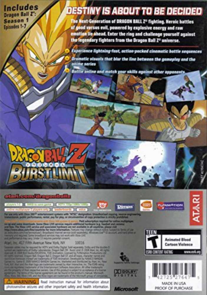 Dragon Ball Z: Burst Limit - Microsoft Xbox 360 (2) video game collectible [Barcode 742725276475] - Main Image 2