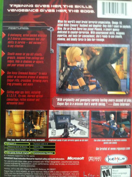 Rogue Ops - Microsoft Xbox (Kemco - 1) video game collectible [Barcode 741648008125] - Main Image 2