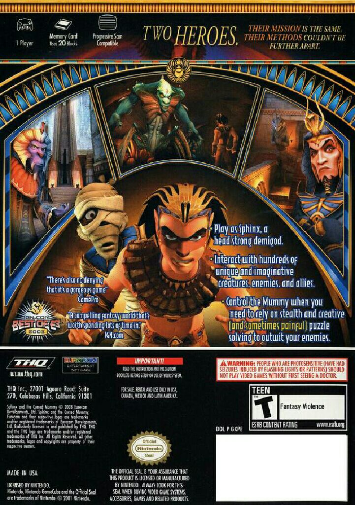 Sphinx and The Cursed Mummy - Nintendo GameCube (Nintendo - 1) video game collectible [Barcode 785138380216] - Main Image 2