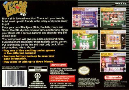 Vegas Stakes - Nintendo Super Nintendo Entertainment System (SNES) (Nintendo - 1-4) video game collectible [Barcode 045496830205] - Main Image 2