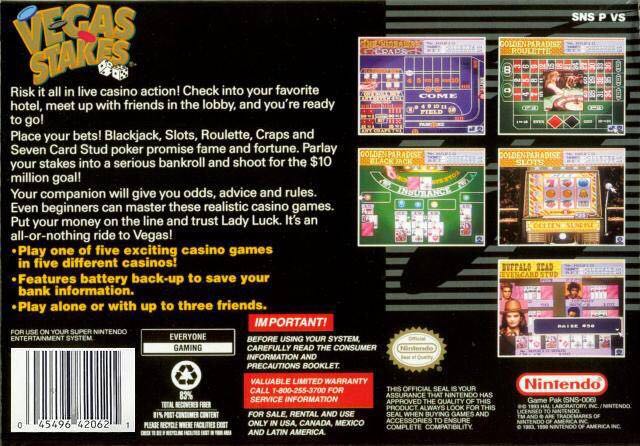 Vegas Stakes - Nintendo Super Nintendo Entertainment System (SNES) video game collectible - Main Image 2