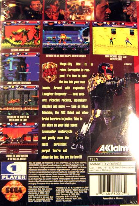 Judge Dredd - Sega Genesis (Mega Drive) (Acclaim Entertainment - 1) video game collectible [Barcode 021481800170] - Main Image 2