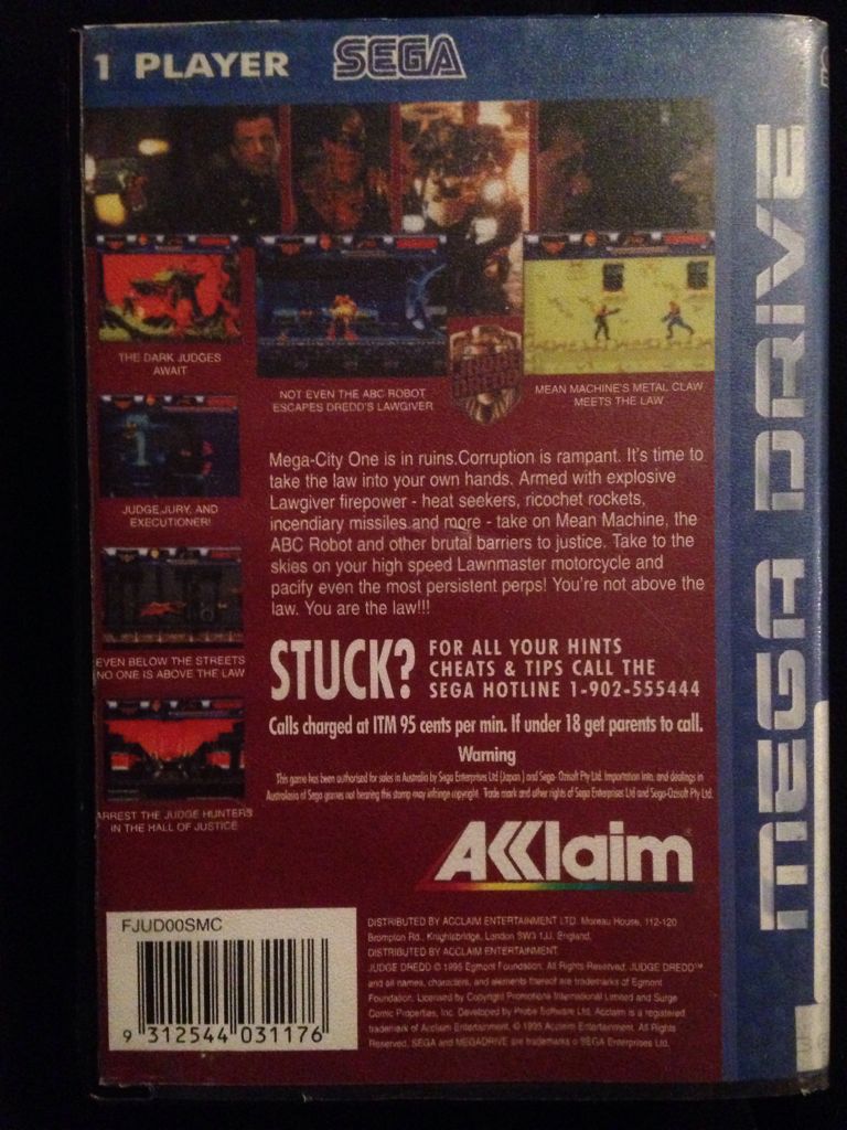 Judge Dredd - Sega Megadrive (Acclaim - 1) video game collectible [Barcode 9312544031176] - Main Image 2
