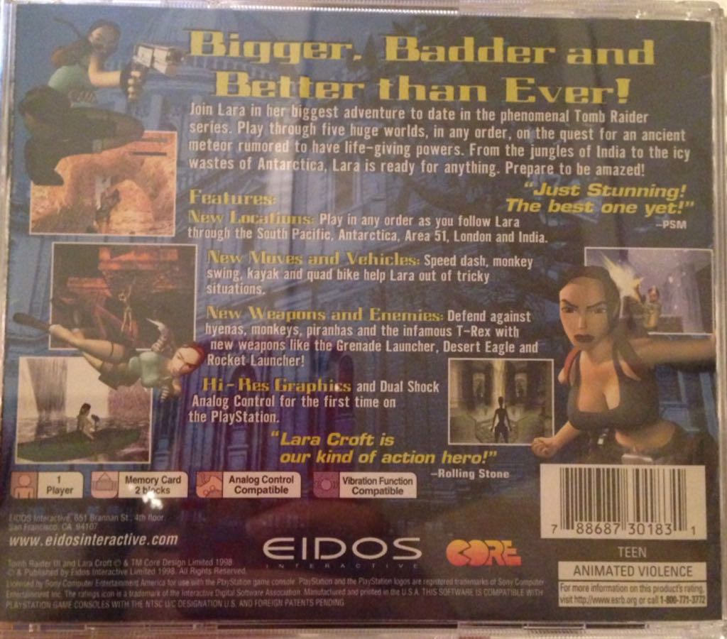 Tomb Raider 3 - Sony PlayStation (Eidos Interactive - 1) video game collectible [Barcode 5032921009652] - Main Image 2