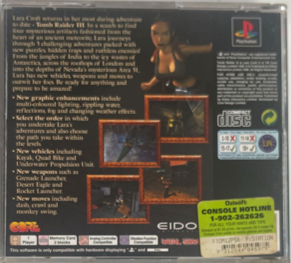 Tomb Raider 3 - Sony PlayStation (Eidos - 1) video game collectible - Main Image 2