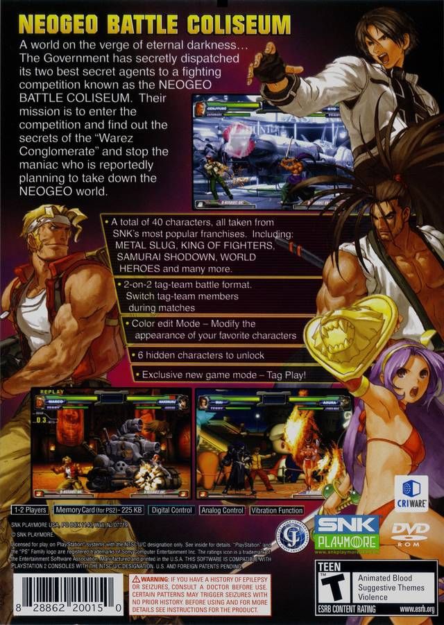NeoGeo Battle Coliseum - Sony PlayStation 2 (PS2) (Ignition Entertainment, Ltd. - 1-2) video game collectible [Barcode 828862200150] - Main Image 2