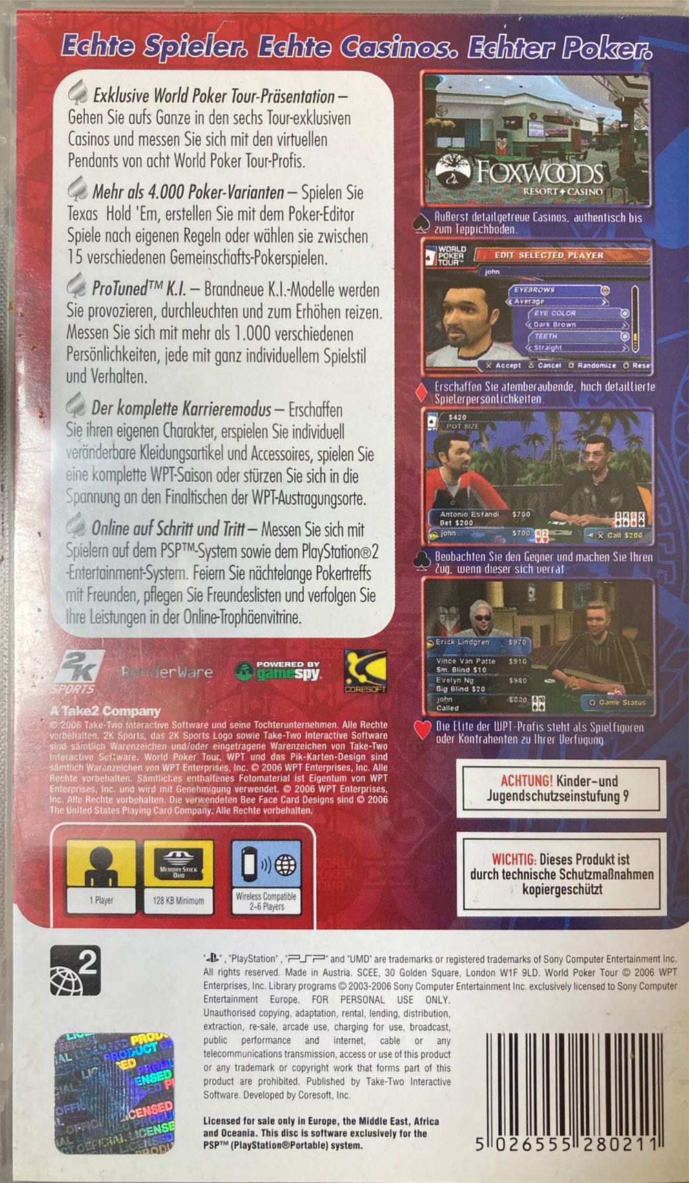 WORLD POKER TOUR - Sony PlayStation Portable (PSP) video game collectible [Barcode 5026555280211] - Main Image 2