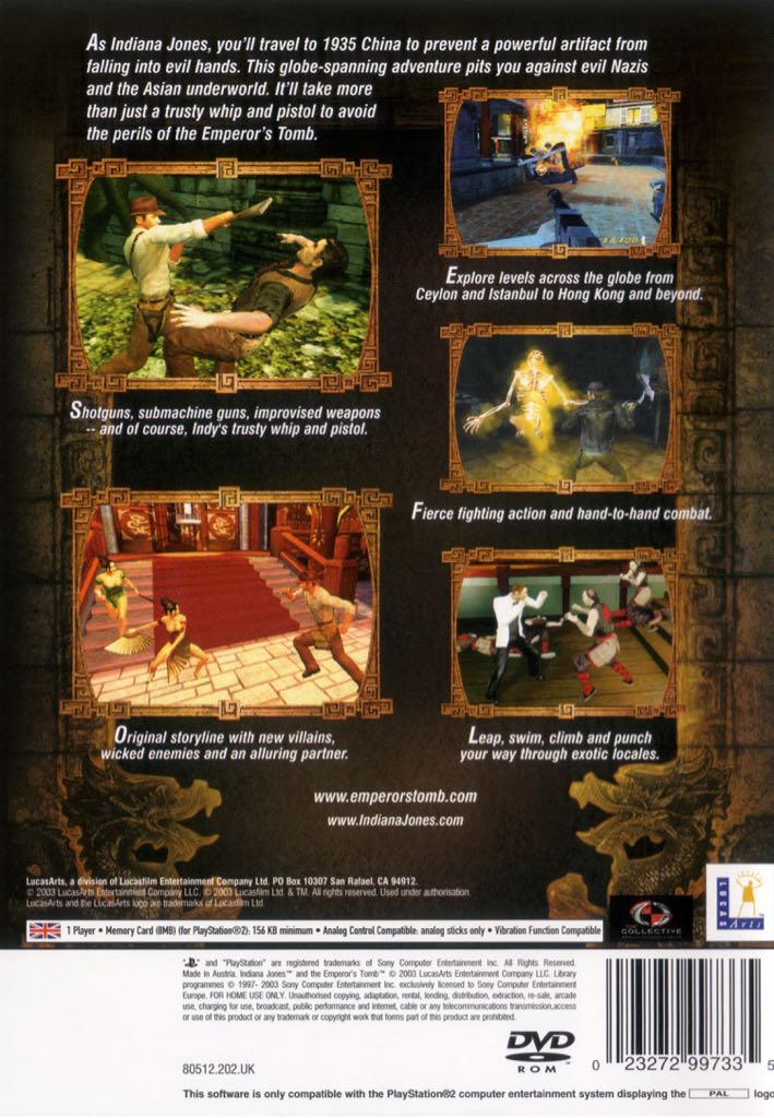 Indiana Jones and The Emperors Tomb - Sony PlayStation 2 (PS2) (LucasArts - 1) video game collectible [Barcode 023272997335] - Main Image 2