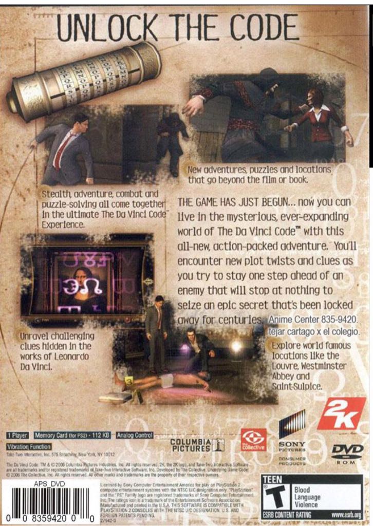 The Da Vinci Code - Sony PlayStation 2 (PS2) (2K Games - 1) video game collectible [Barcode 5026555305549] - Main Image 2