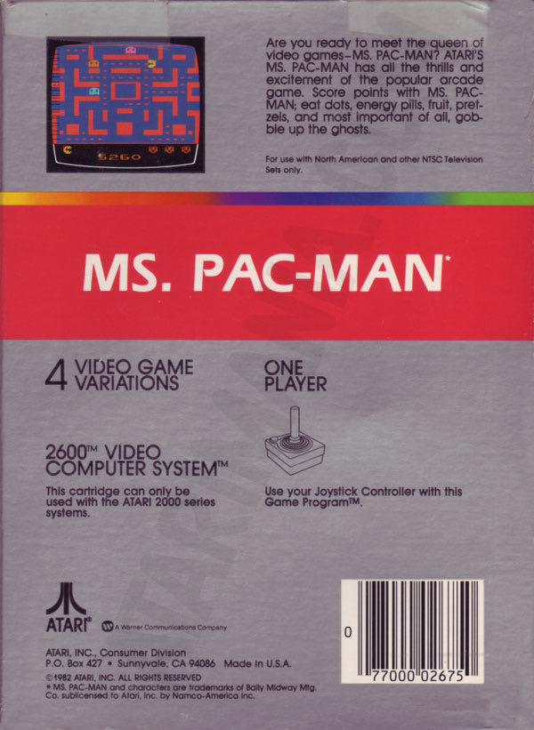 Ms. Pac-Man - Atari 2600 (Atari - 1) video game collectible [Barcode 077000026750] - Main Image 3