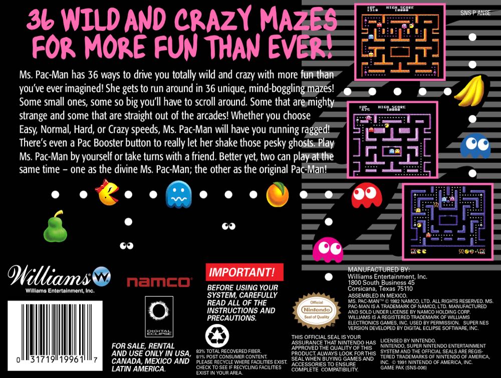 Ms. Pac-Man - Nintendo Super Nintendo Entertainment System (SNES) video game collectible - Main Image 2