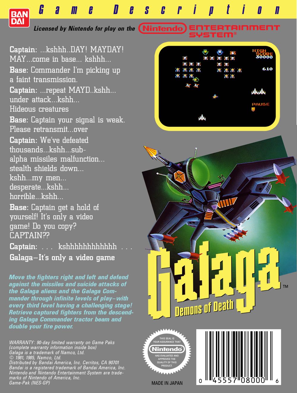 Galaga - Nintendo Entertainment System (NES) (Bandai) video game collectible - Main Image 2