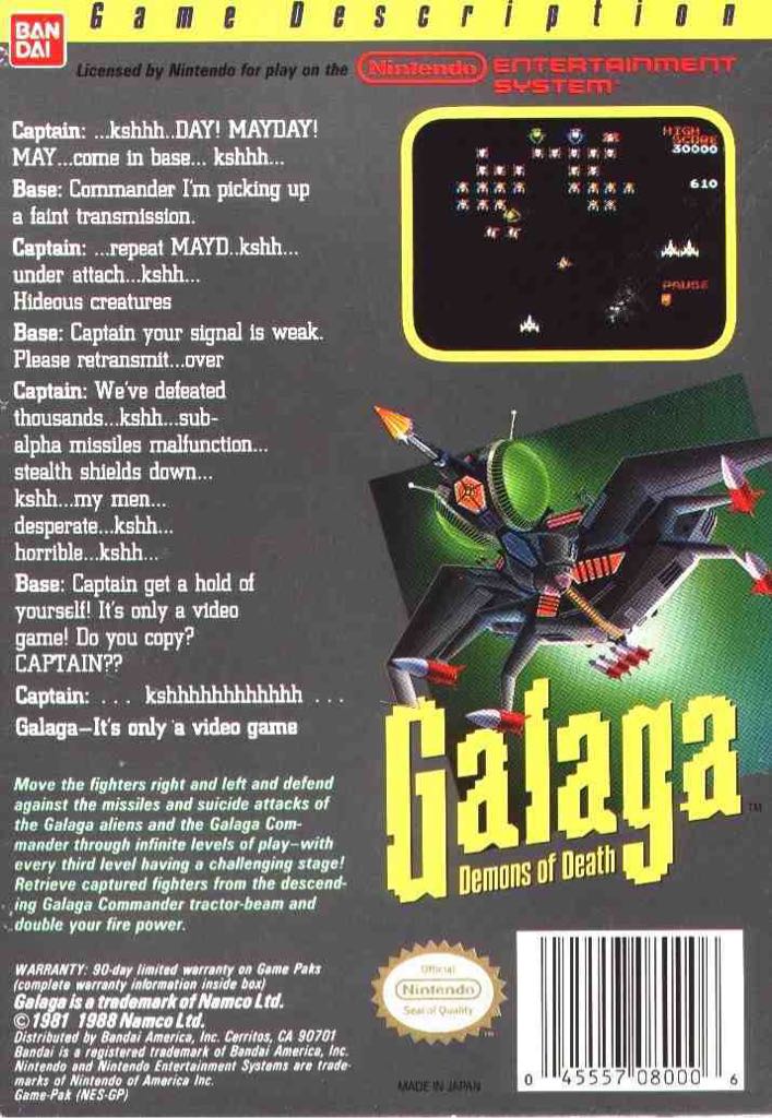 Galaga - Nintendo Entertainment System (NES) video game collectible - Main Image 2