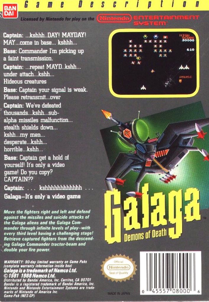 Galaga - Nintendo Entertainment System (NES) (Bandai) video game collectible - Main Image 2