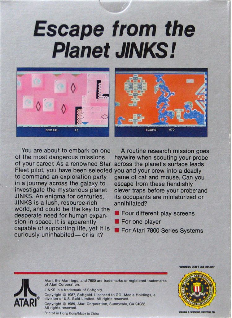 Jinks - Atari 7800 (Atari Corporation - 1) video game collectible [Barcode 077000502070] - Main Image 2