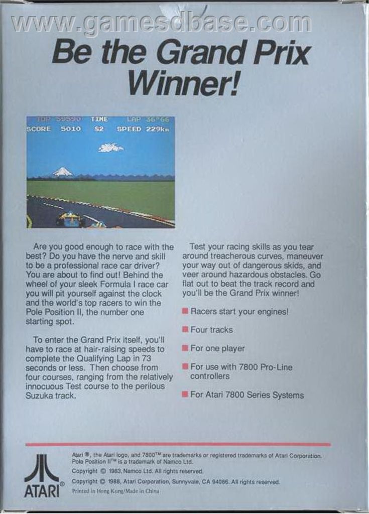 Pole Position II - Atari 7800 (Atari) video game collectible - Main Image 2