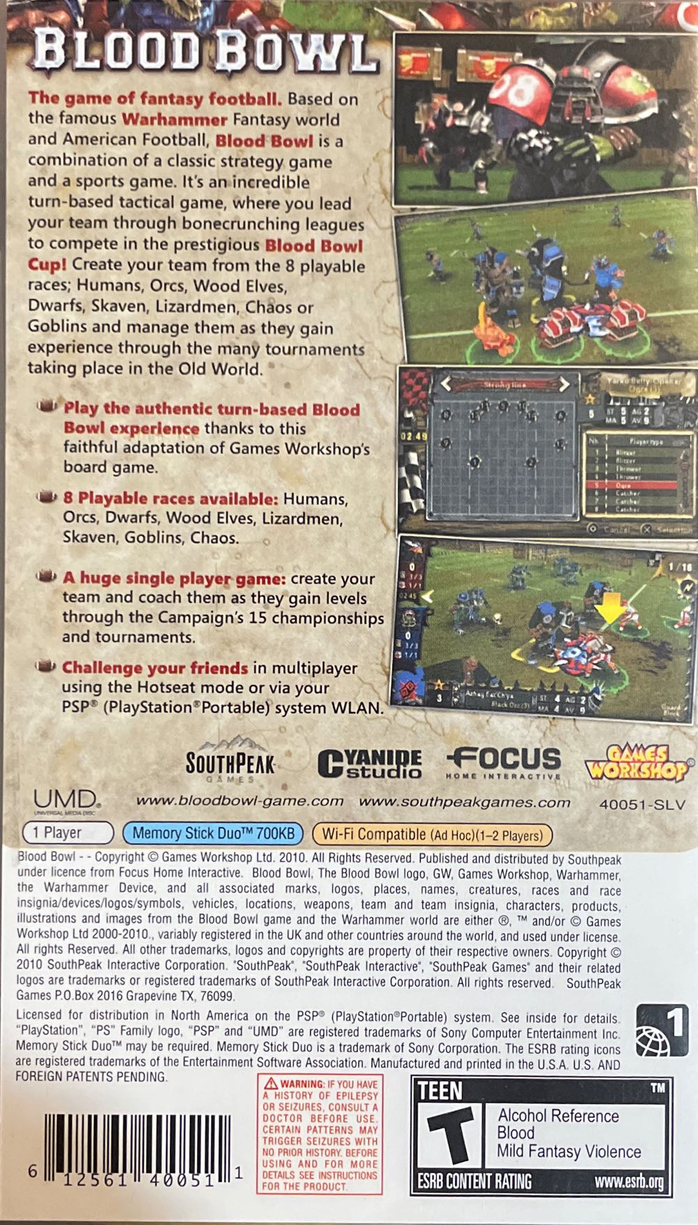 Blood Bowl - Sony PlayStation Portable (PSP) (South Peak - 1) video game collectible [Barcode 612561400511] - Main Image 2