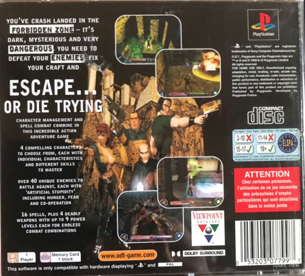 O.D.T. - Sony PlayStation (Psygnosis - 1) video game collectible [Barcode 053203077997] - Main Image 2