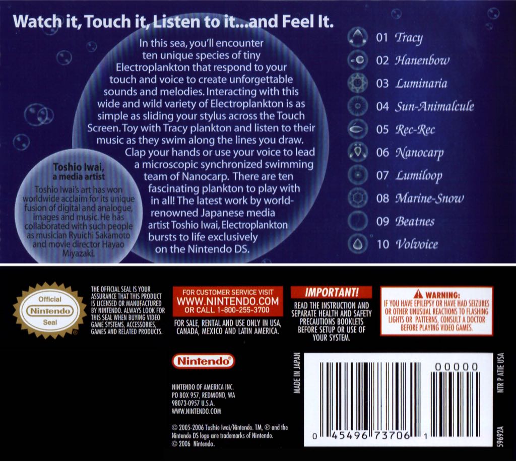 Electroplankton - Nintendo DS (Nintendo - 1) video game collectible [Barcode 045496462611] - Main Image 2