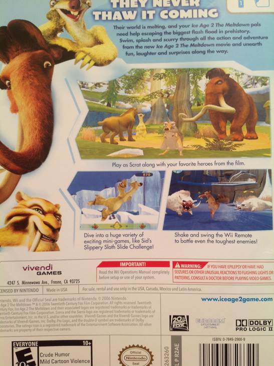 Ice Age 2: The Meltdown - Nintendo Wii (Sierra Entertainment/20th Century Games - 1 Players) video game collectible [Barcode 020626726320] - Main Image 2