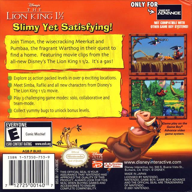 The Lion King 1 1/2 C/O - Nintendo Game Boy Advance (GBA) (Disney Interactive - 1) video game collectible - Main Image 2