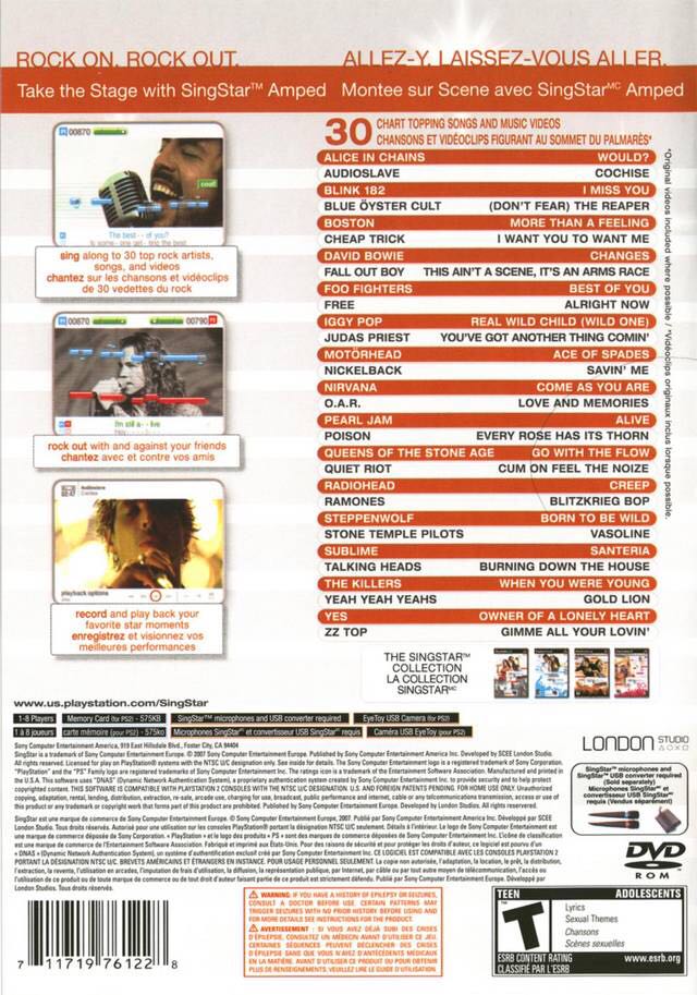 Singstar Amped - Sony PlayStation 2 (PS2) (Sony Comptuter Entertainment - 8) video game collectible [Barcode 711719984658] - Main Image 2