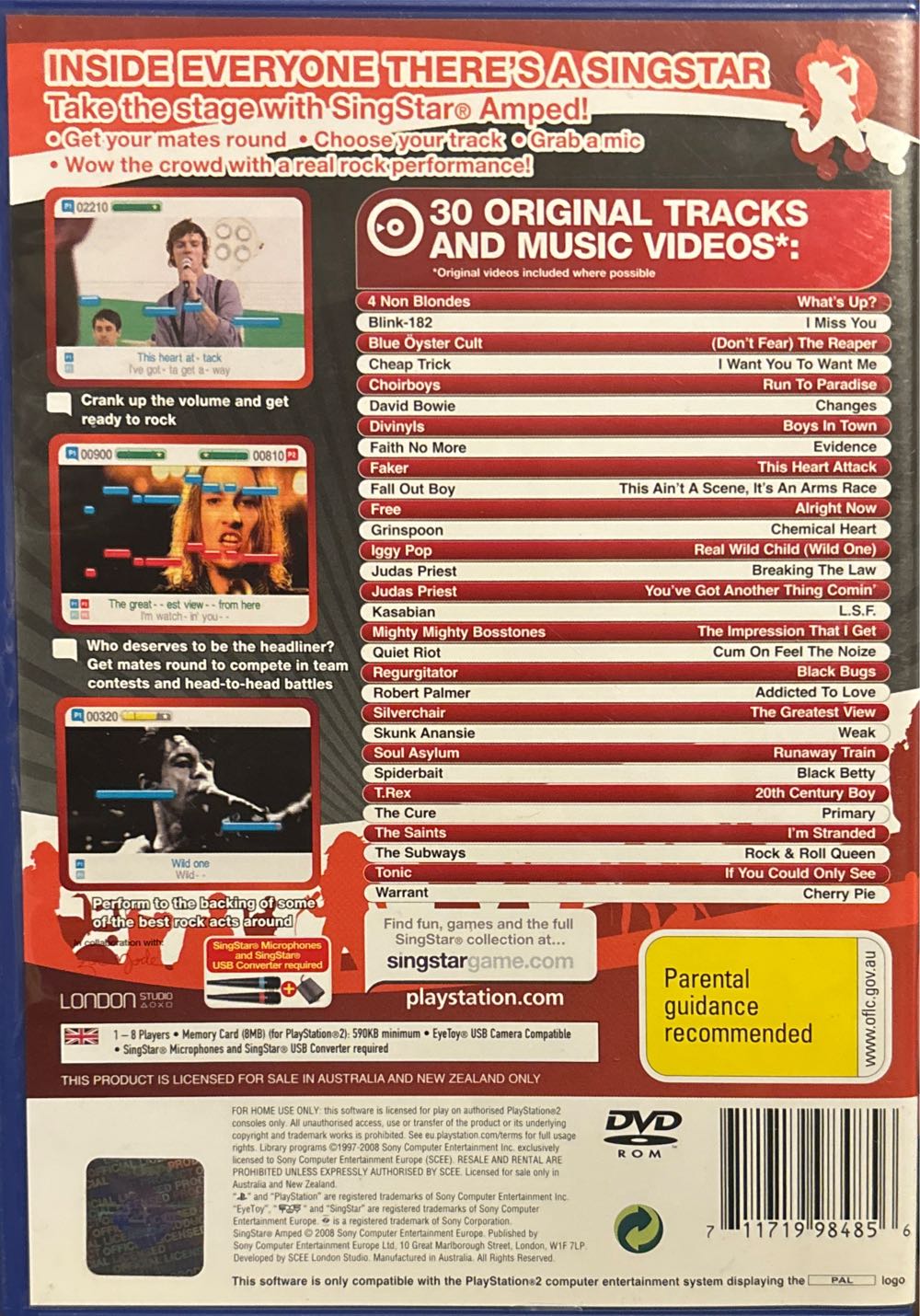 Singstar Amped - Sony PlayStation 2 (PS2) (Sony Computer Entertainement Europe - 1-2) video game collectible [Barcode 711719984856] - Main Image 2