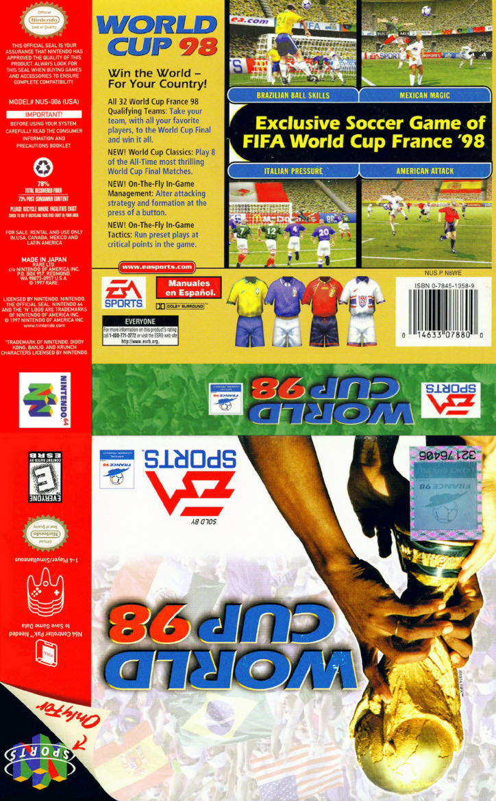 World Cup 98 - Nintendo 64 (N64) (Ea Sports - 1-4) video game collectible [Barcode 014633078800] - Main Image 4