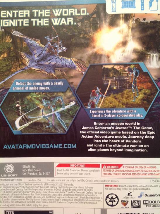 Avatar The Game - Nintendo Wii (Ubisoft - 2) video game collectible [Barcode 008888175438] - Main Image 2