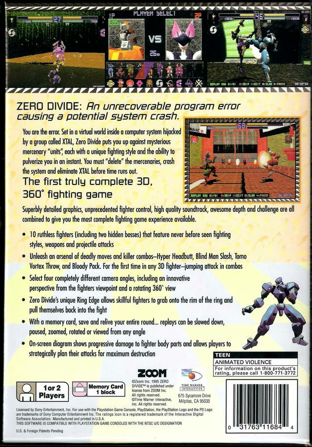 Zero Divide - Sony PlayStation (Time Warner Interactive - 1-2) video game collectible [Barcode 031763116844] - Main Image 2